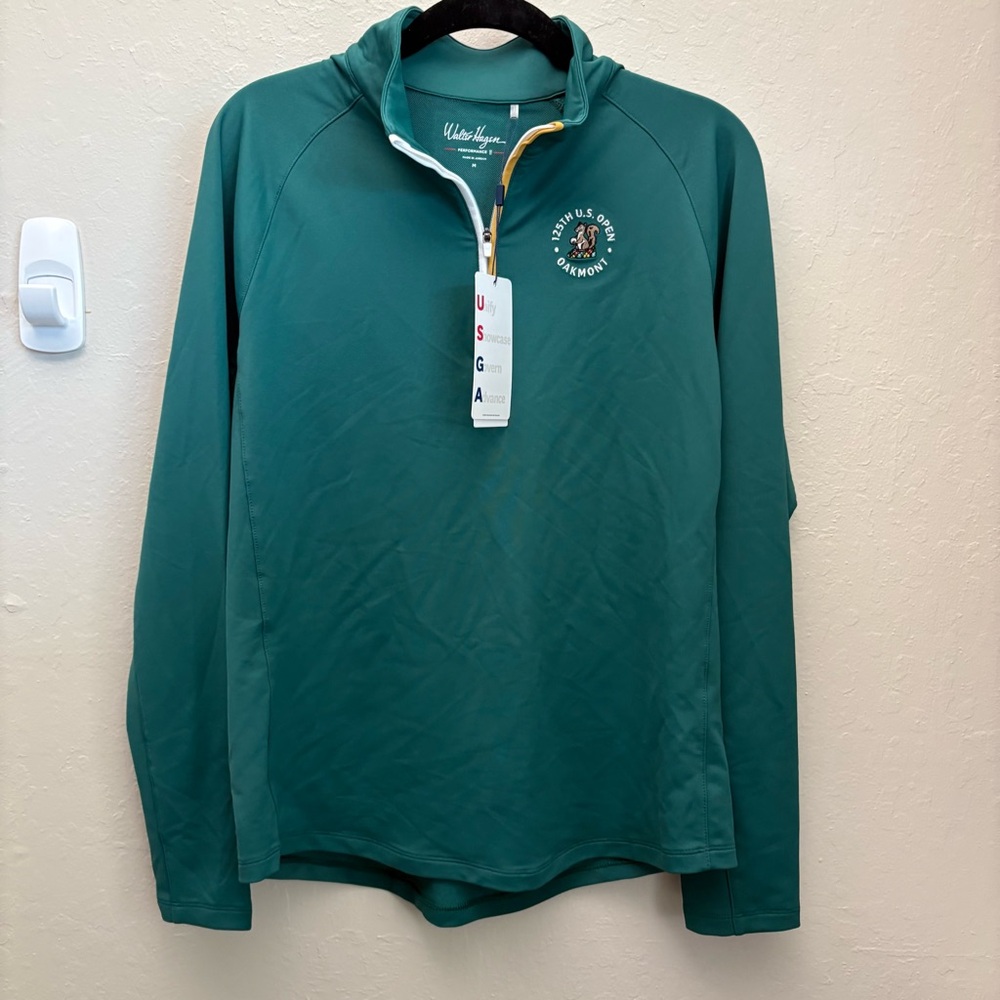 Walter Hagen Green and White Oakmont 125th U.S. Open Quarter-Zip Womens Medium M